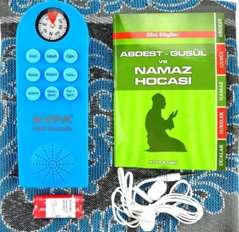 Ayfa Sesli Seccade Blau Pusula + Namaz Hocasi + Kulaklik + Seccade