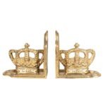 6Y3478 BUCHSTÜTZEN 2ER SET 12*7*12 CM GOLDFARBIG METALL KRONE BUCHSTÄNDER